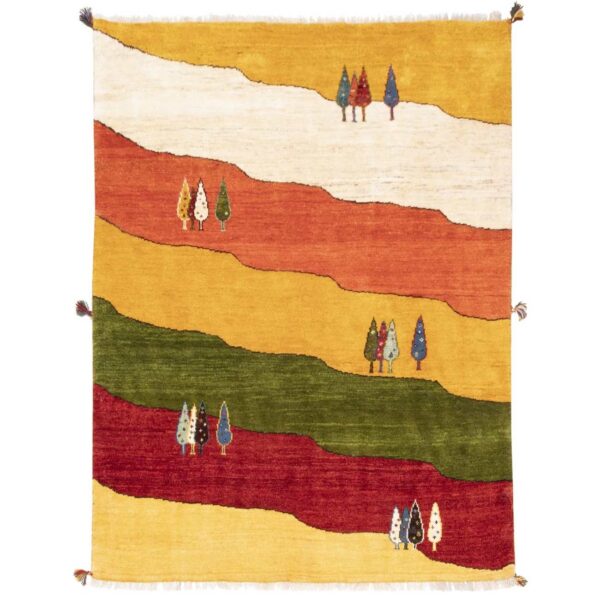 سجاد جابيه إيراني أصيل من الصوف محبوك يدويًا في فارس شجرة صفراء