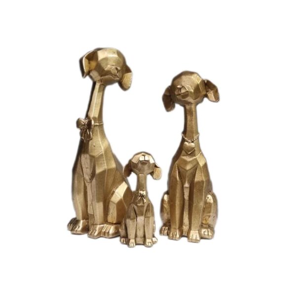 تمثال كلب ذهبي هندسي بالكيوبية 3 قطع - مجموعة منحوتات فنية قابلة للجمع