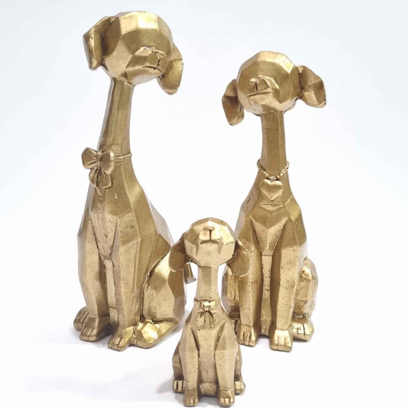 تمثال كلب ذهبي هندسي بالكيوبية 3 قطع – مجموعة منحوتات فنية قابلة للجمع