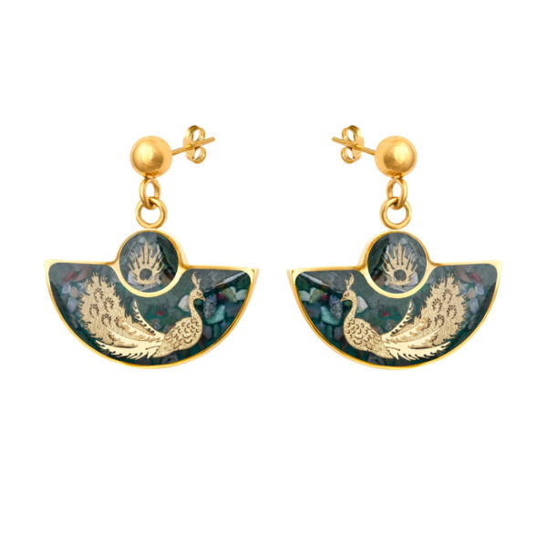 أقراط متدلية مطلية بالذهب يدوية الصنع بنموذج صائد الأحلام مع عقيق