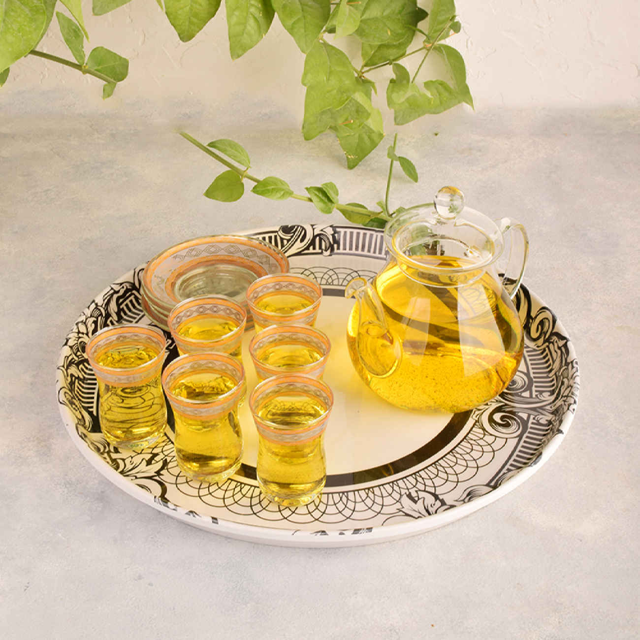 صينية ميلامين دائرية لتقديم المشروبات بتصميم زهور