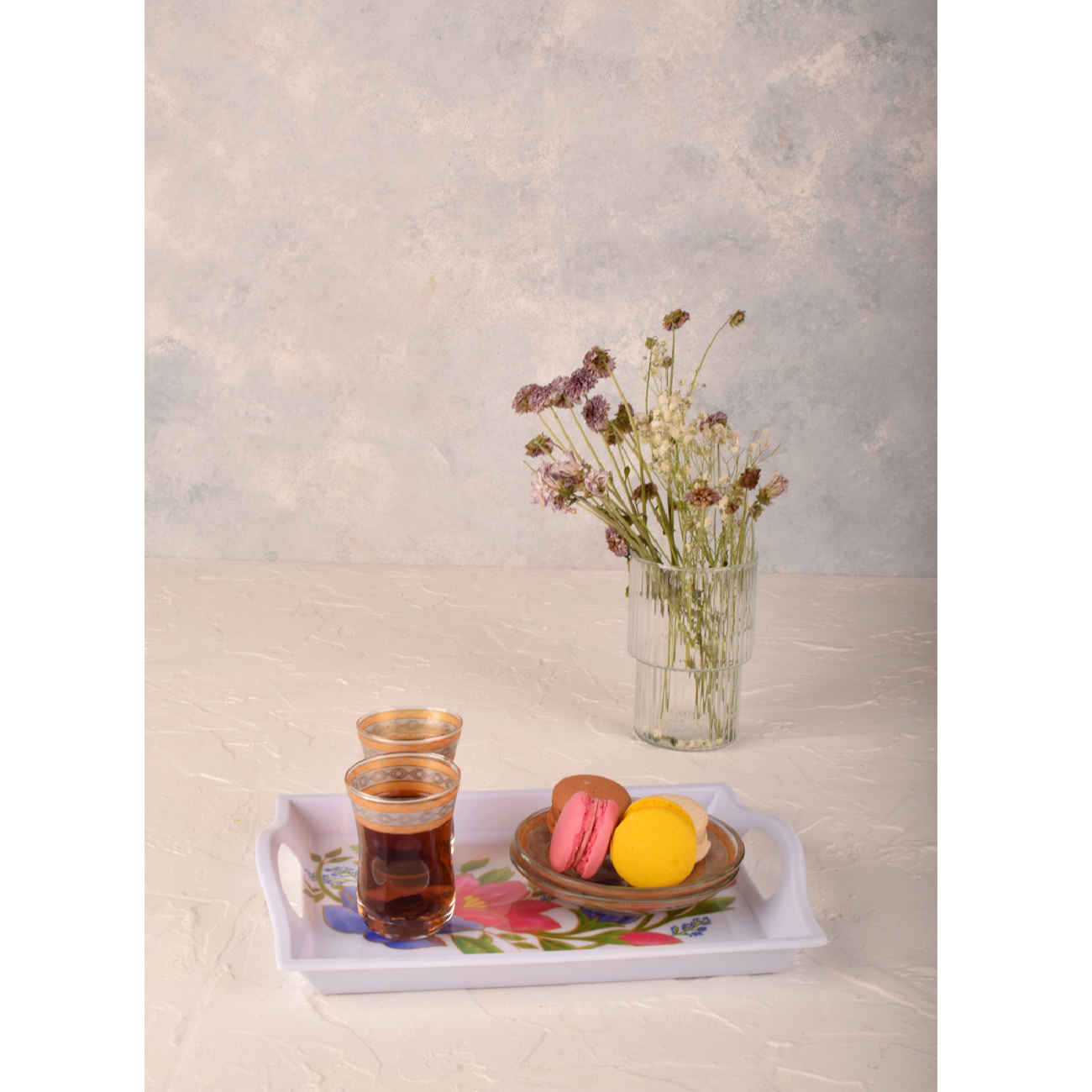 صينية ميلامين بمقبض متينة وخفيفة الوزن بتصميم زهور