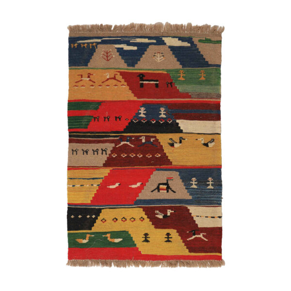 سجاد جابيه إيراني أصلي من الصوف محبوك يدويًا في فارس برموز حيوانية