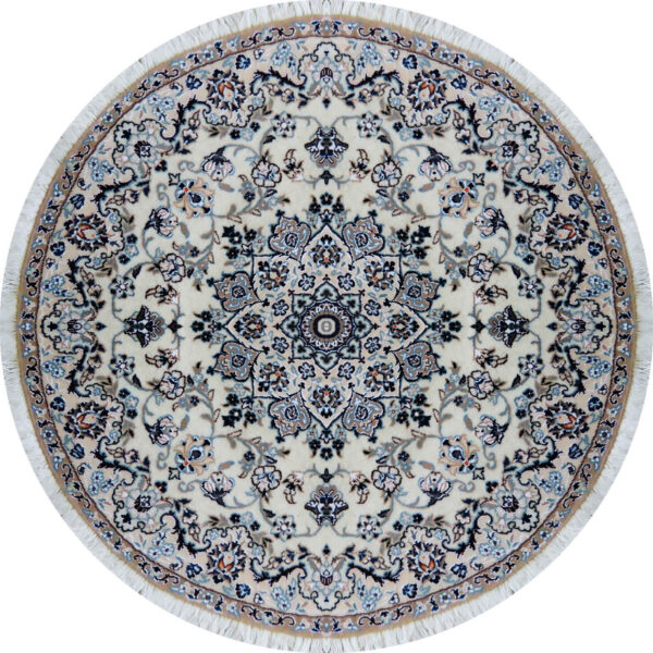 سجادة صوف إيرانية أصلية معقودة يدويًا بتصميم ميدالية - نائين