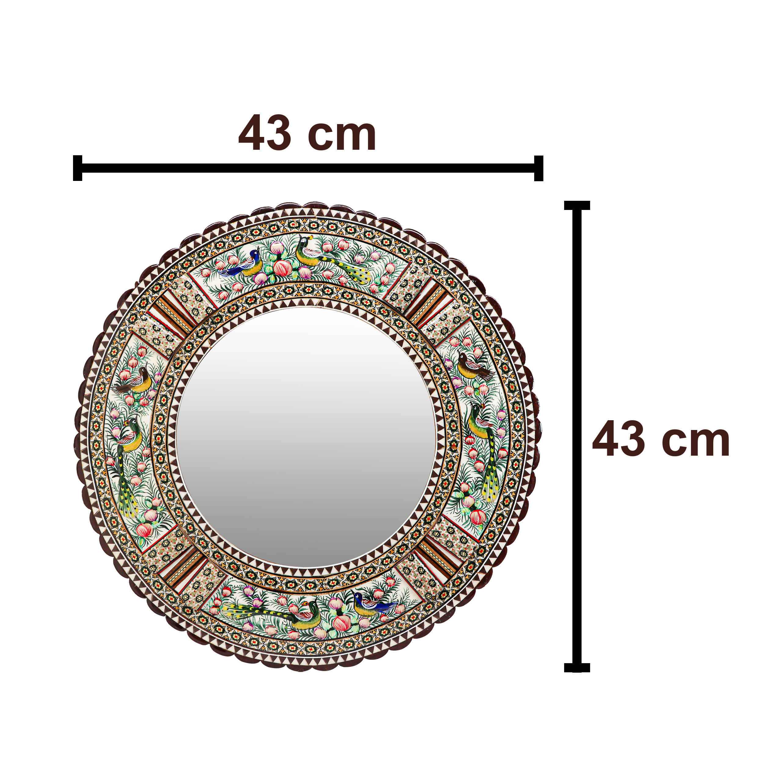 إطار مرآة خشبي إيراني – تصميم خاتمكار العصفور والزهور