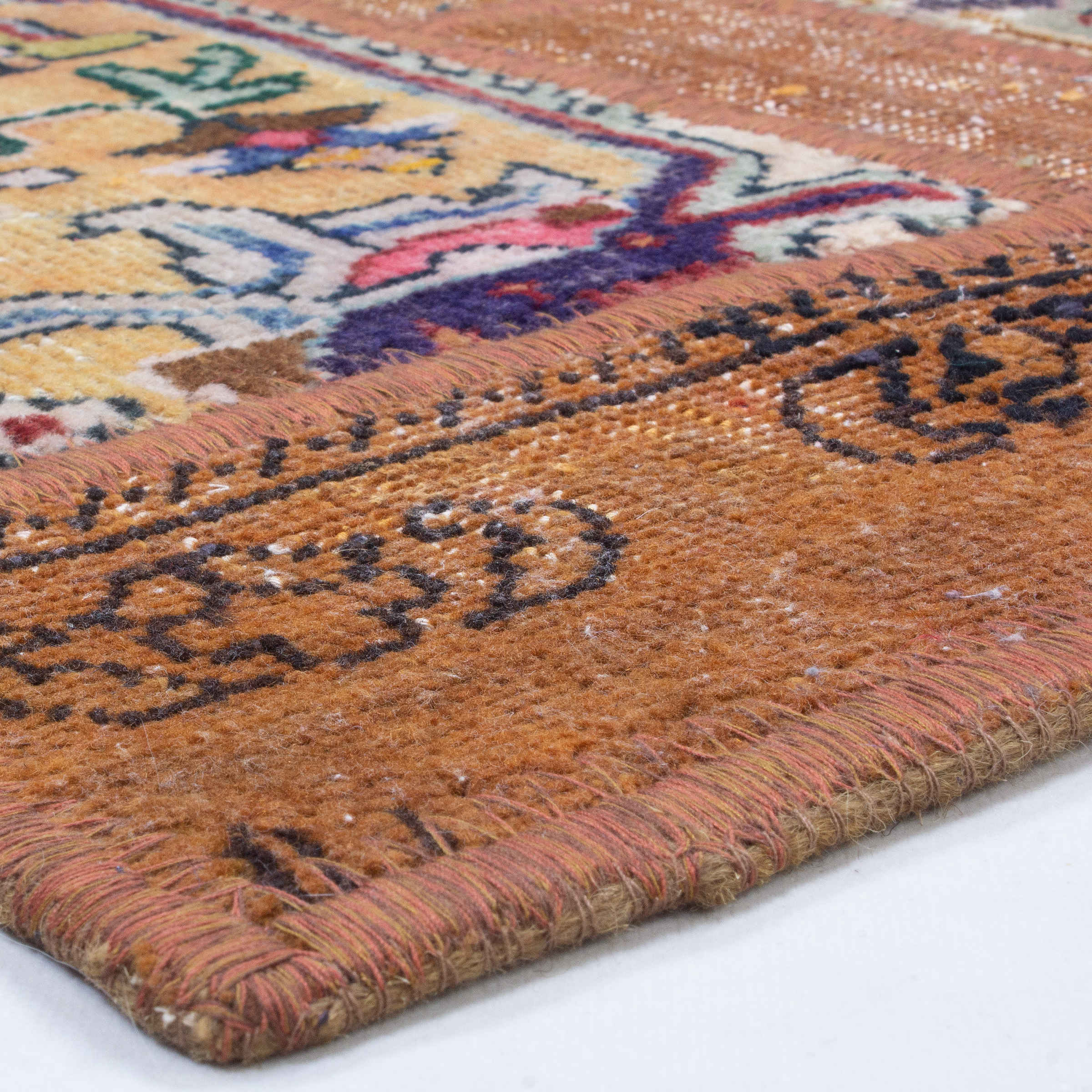 سجادة مرقعة إيرانية قديمة محبوكة يدويًا بنمط هندسي بني