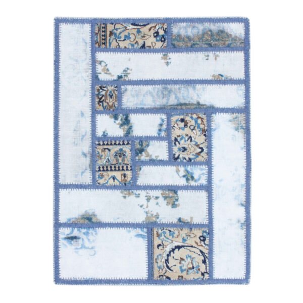 سجادة مرقعة إيرانية محبوكة يدويًا بنمط أزرق فاتح