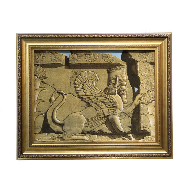 سجادة إيرانية تصويرية محبوكة يدويًا من تبريز تصور الأسد الأخمصي