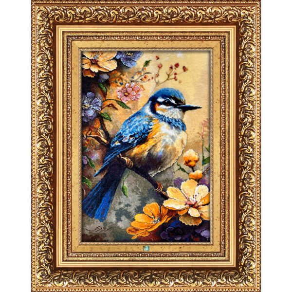 سجادة إيرانية تصويرية محبوكة يدويًا من تبريز تصور الطائر والزهور