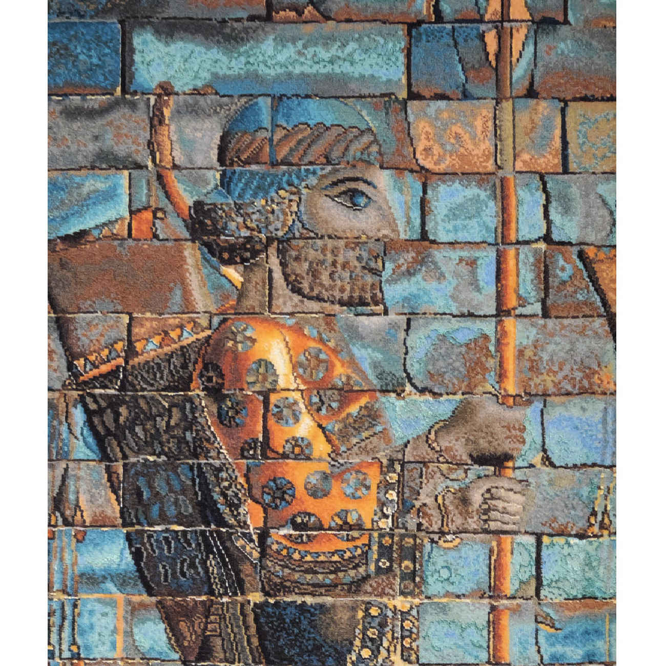 سجادة إيرانية تصويرية محبوكة يدويًا من تبريز تصور جندي من برسبوليس