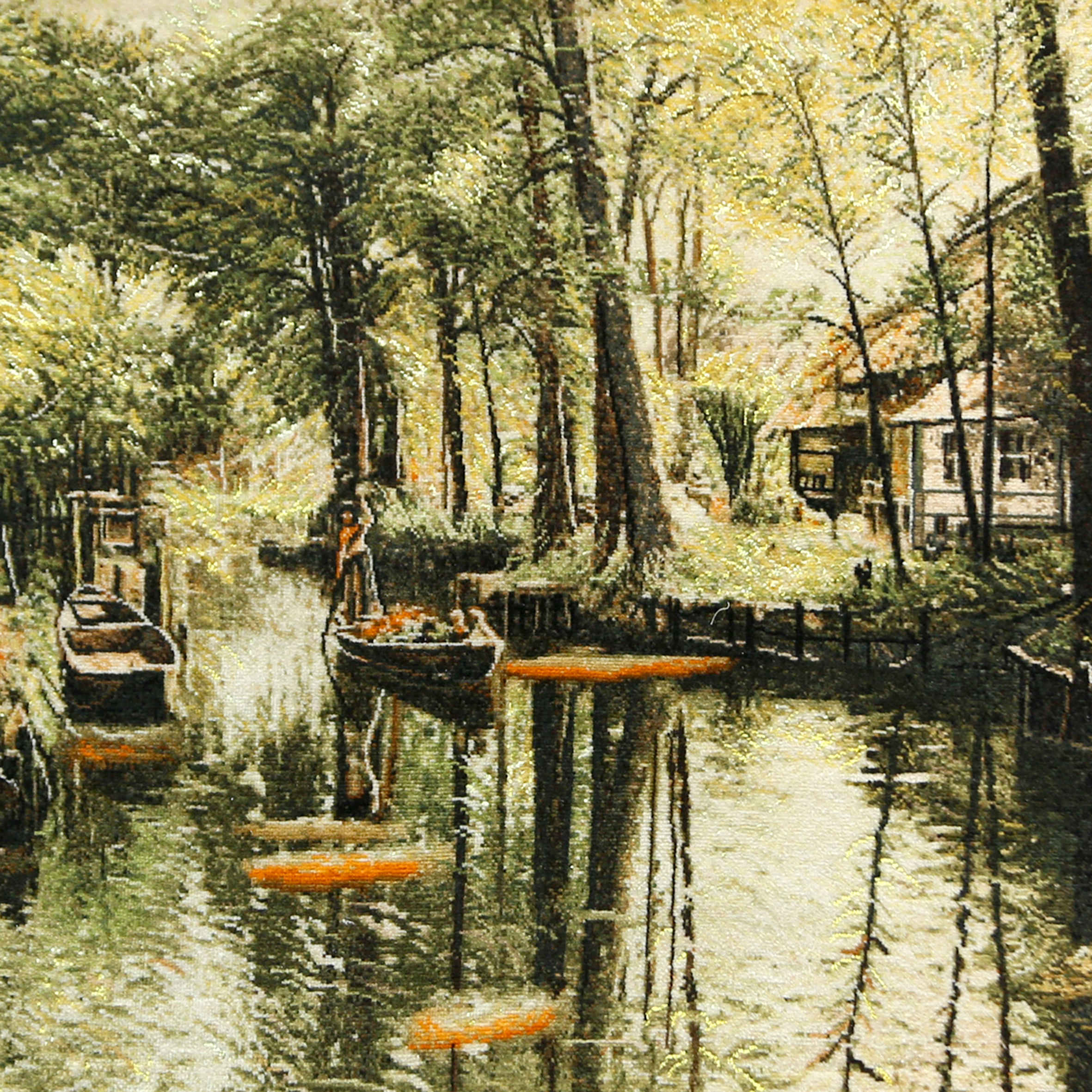 سجادة إيرانية تصويرية محبوكة يدويًا من تبريز تصور النهر