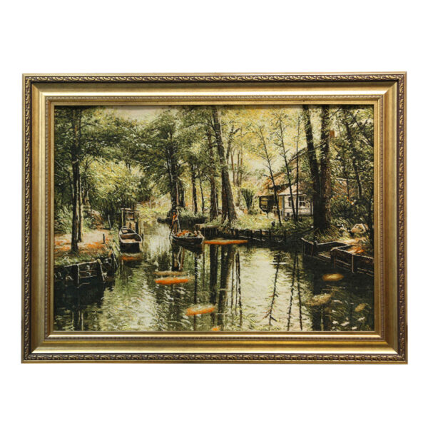 سجادة إيرانية تصويرية محبوكة يدويًا من تبريز تصور النهر