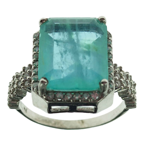 خاتم فضة بحجر السيترين الأزرق للنساء