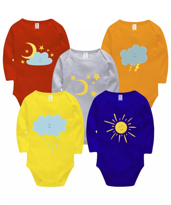 طقم بودي سوت للأطفال بكتف دائري طويل الأكمام (5 قطع)