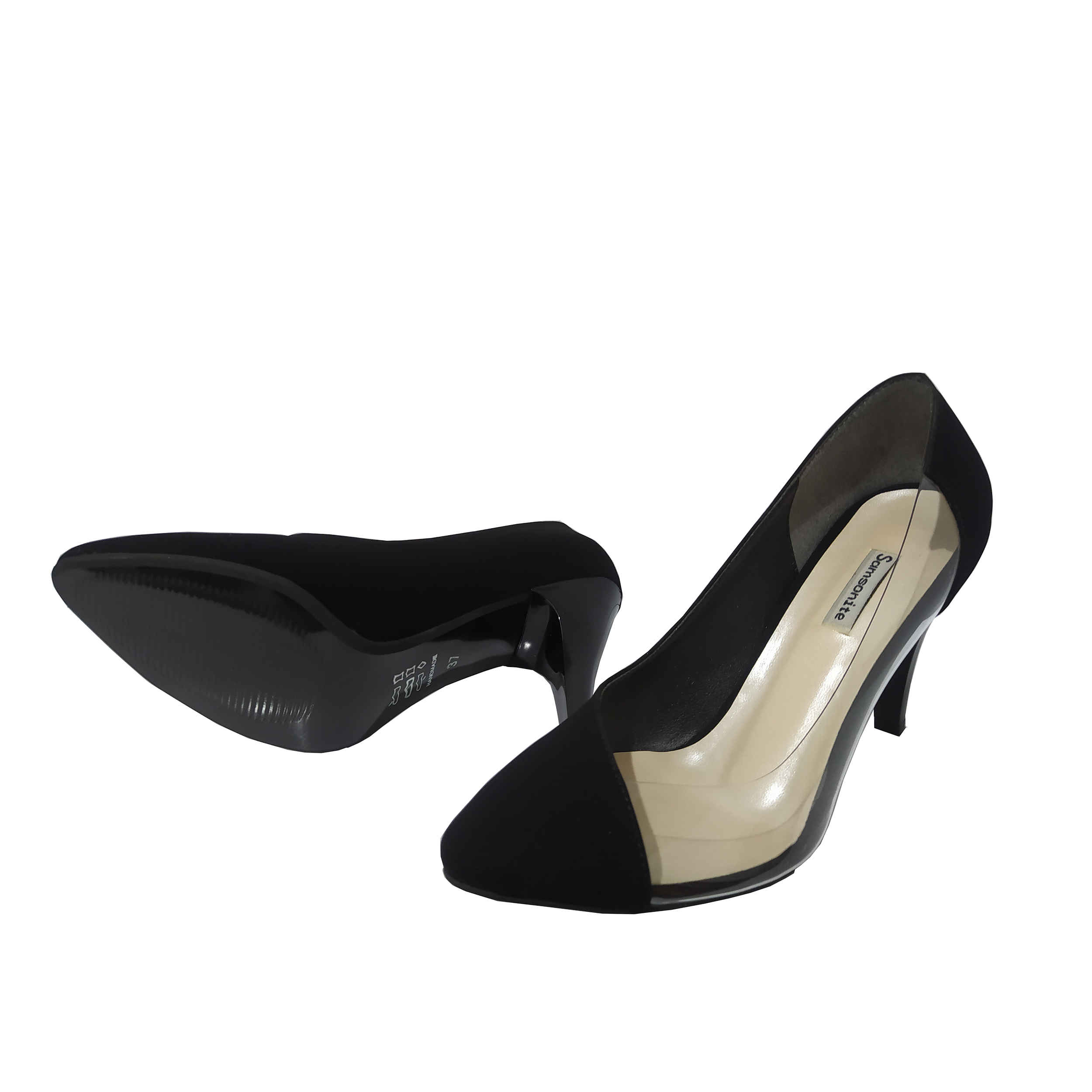 حذاء كعب عالي جلد مع جانب شفاف للنساء