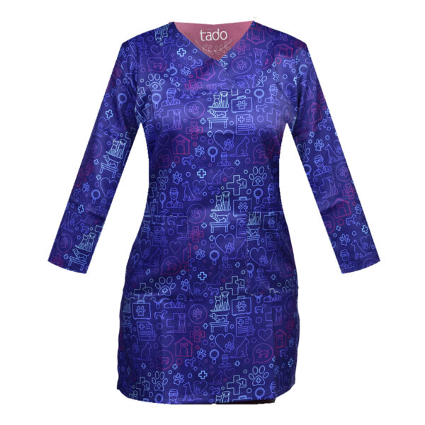 زي طبي نسائي بأكمام طويلة لطب البيطرة مع 3 جيوب – عملي وأنيق