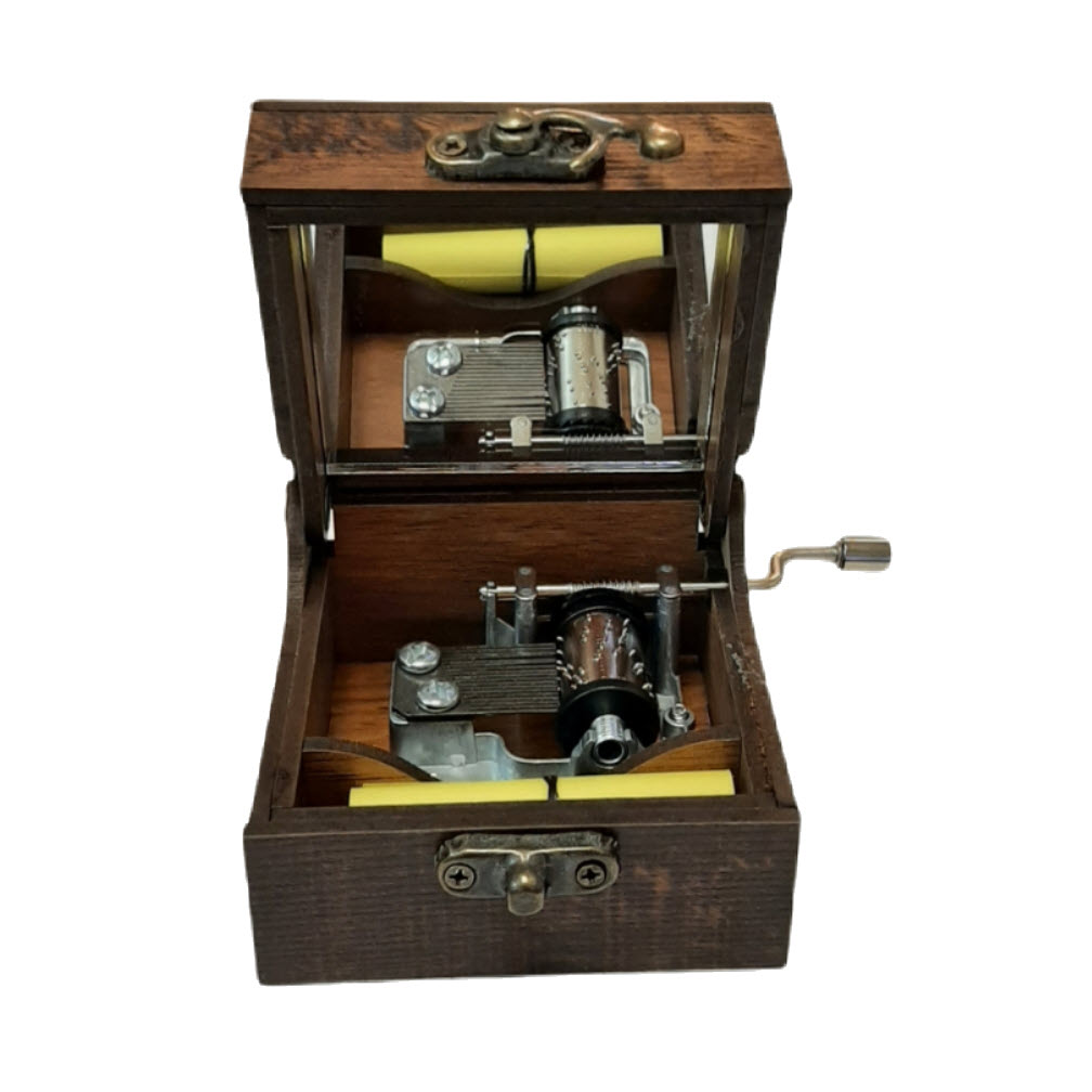 صندوق موسيقي خشبي مع نمط تقليدي ومرآة داخلية