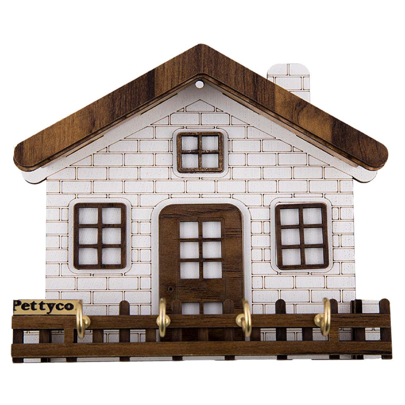 حامل مفاتيح جداري خشبي بتصميم كوخ و 4 خطافات