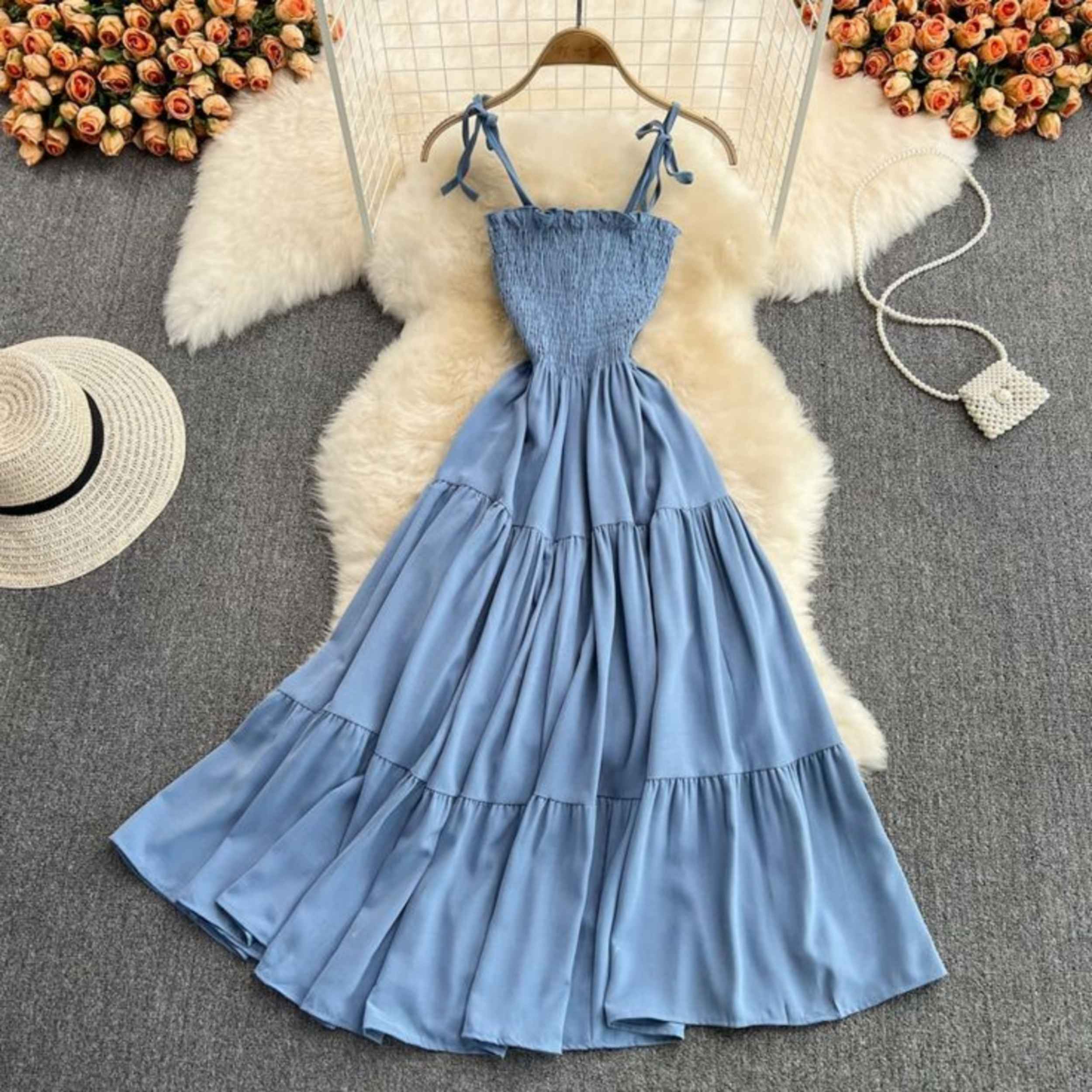 فستان شاطئ أزرق للنساء موديل ليلة الصيف