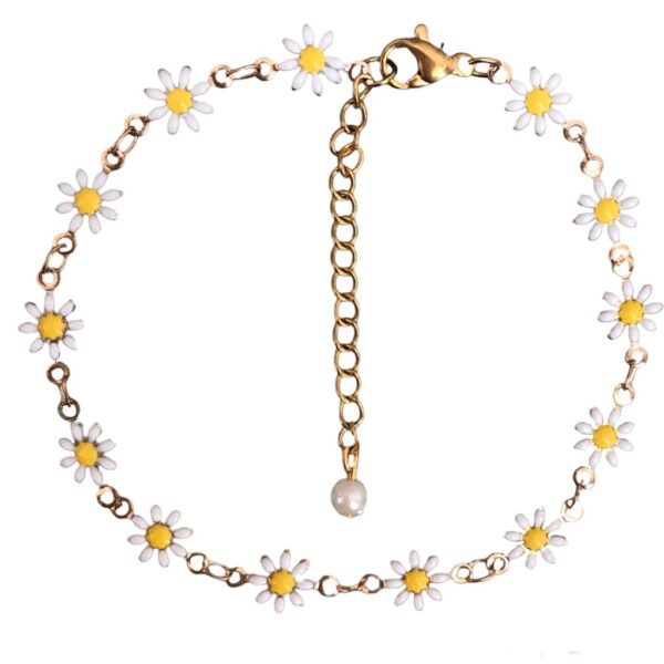 سلسلة سوار كاحل بتصميم زهرة الشمس البيضاء