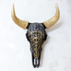 تمثال جمجمة ثور بقرون ذهبية زخرفي - منحوتة ذات طابع غربي