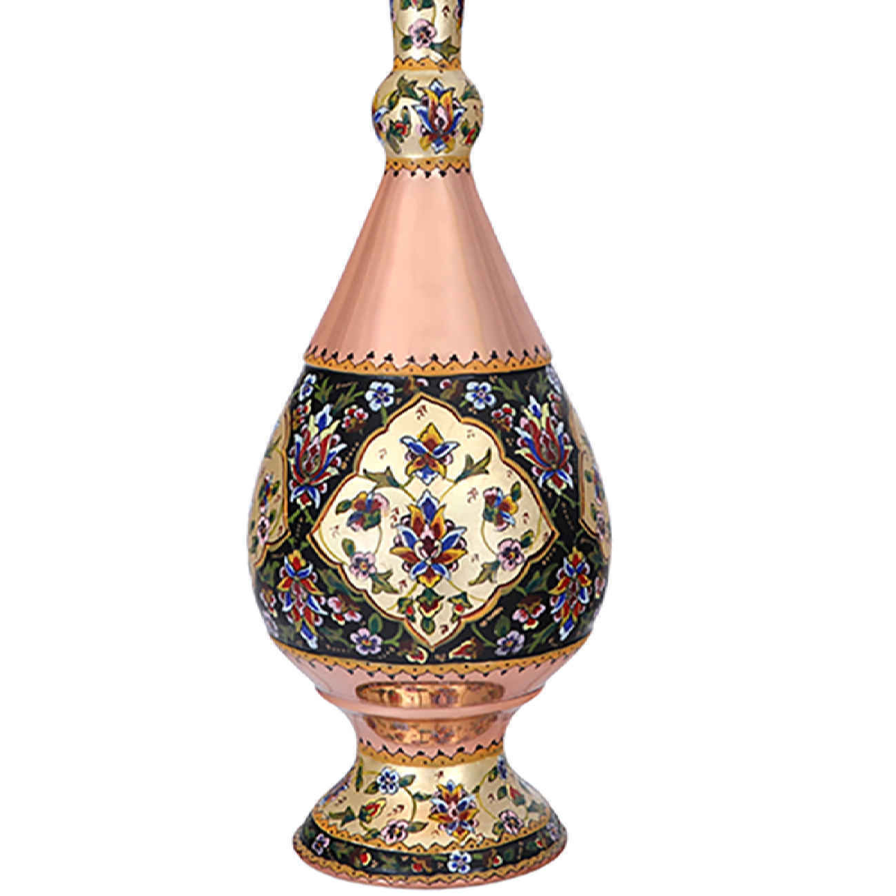 زجاجة نحاسية زخرفية مصنوعة ومطرقة يدويًا مع تصميم مرسوم يدويًا