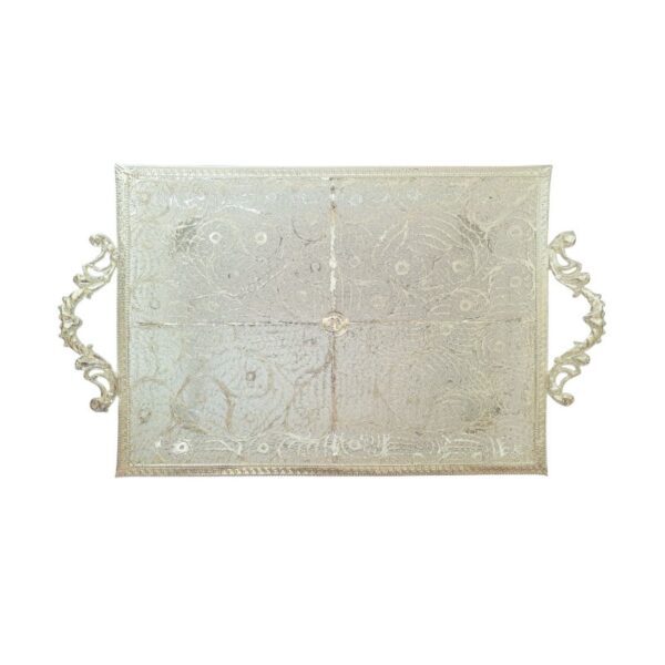 صينية إيرانية زخرفية مطلية بالفضة بأسلوب فني مصنوعة يدويًا