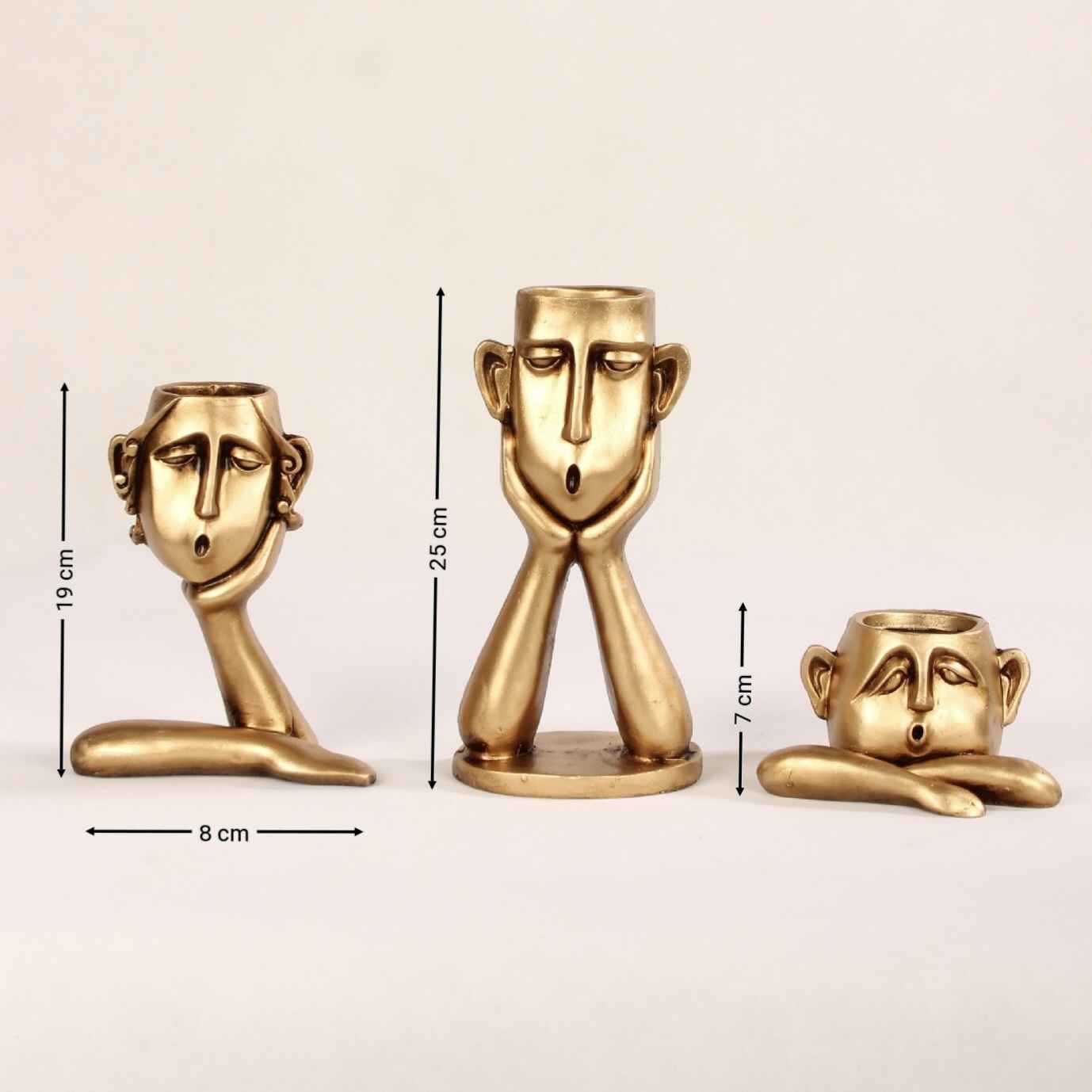 مزهرية منحوتة زخرفية بتصميم وجه إنسان – 3 قطع