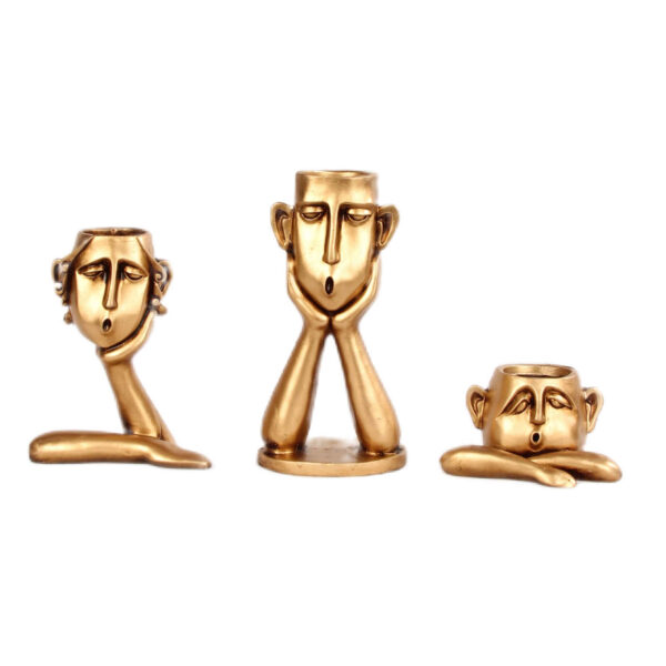 مزهرية منحوتة زخرفية بتصميم وجه إنسان - 3 قطع