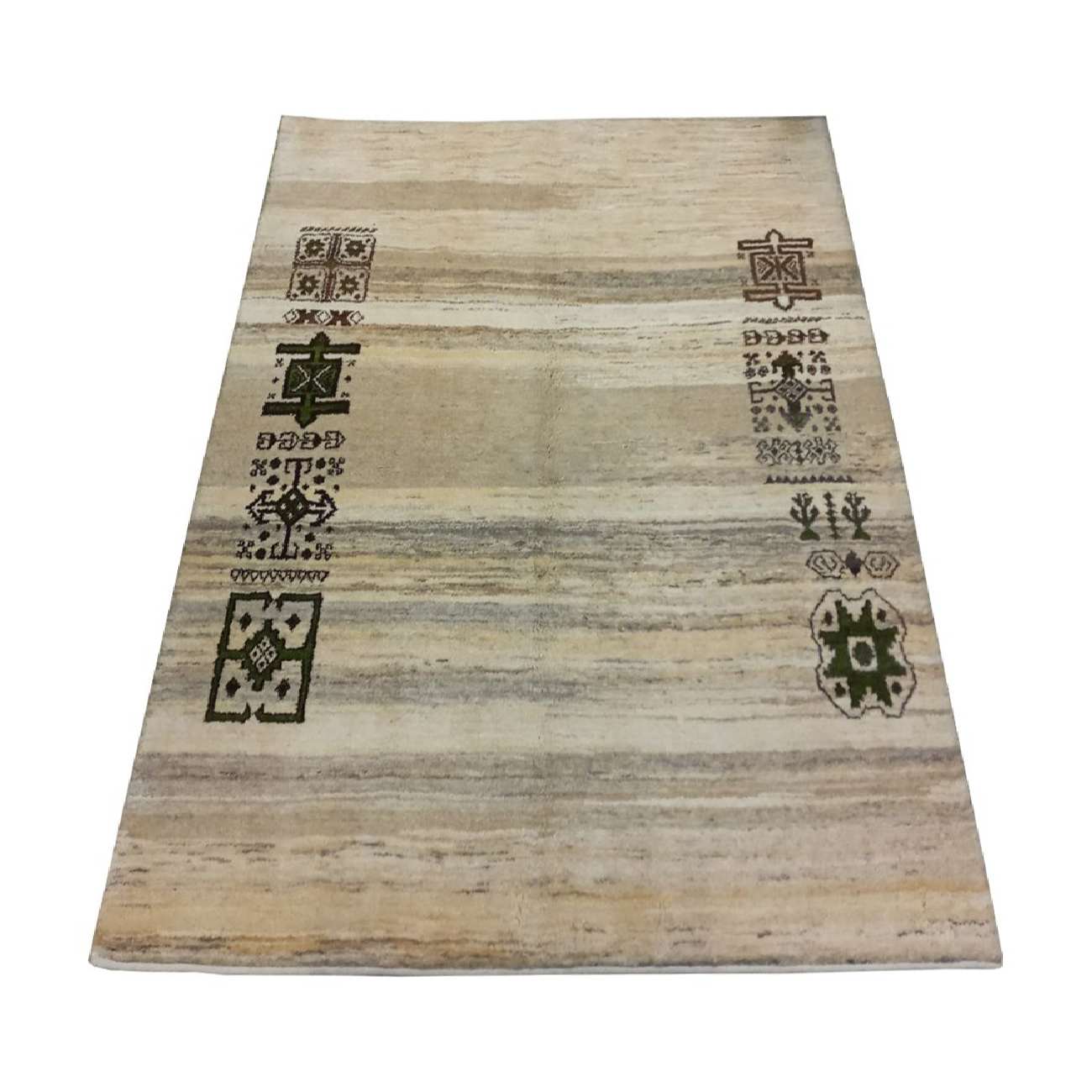 سجاد جابيه إيراني أصيل من الصوف محبوك يدويًا هندسي كريمي