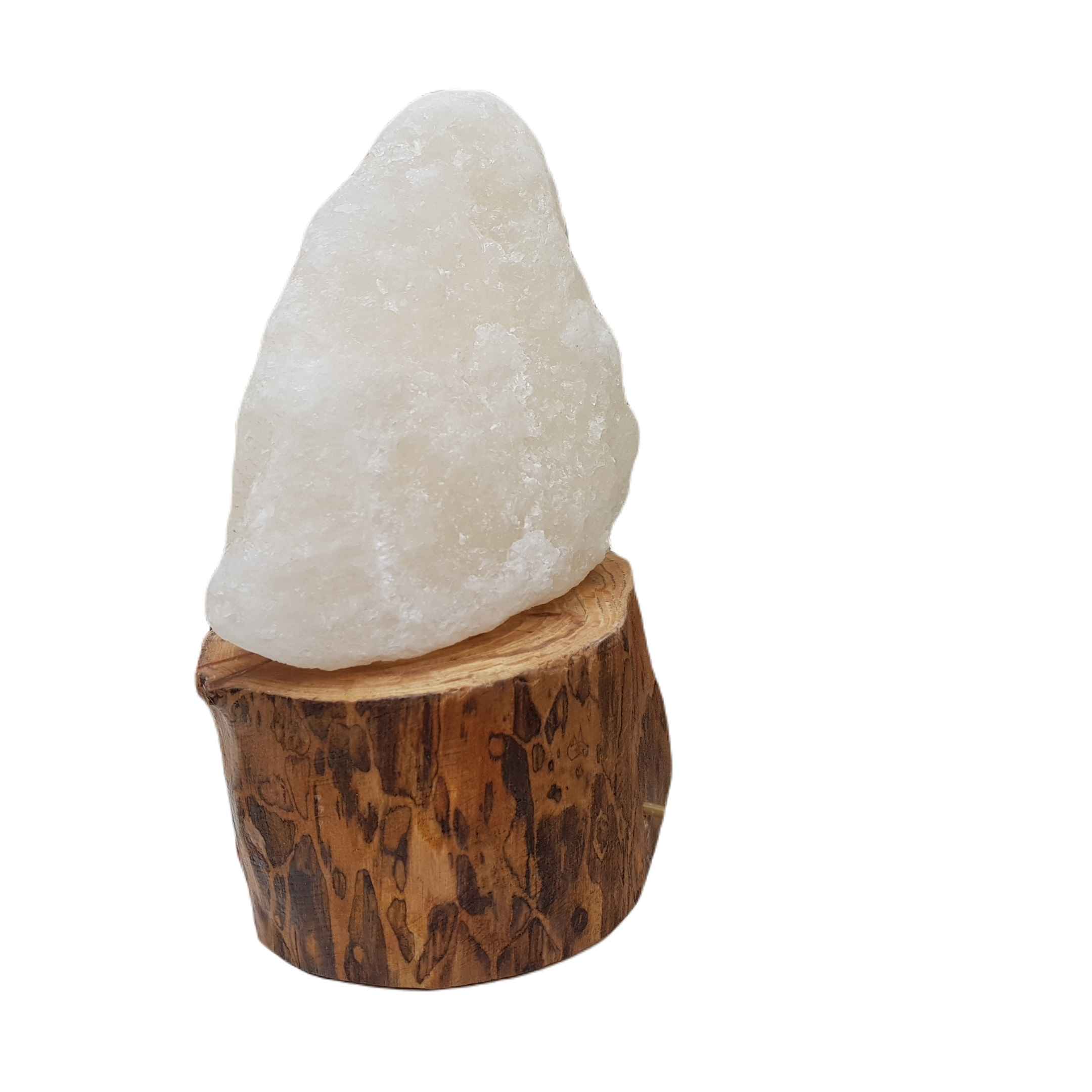 مصباح ملح إيراني حقيقي بشكل بسيط مصنوع يدويًا بقاعدة خشبية وتصميم فني