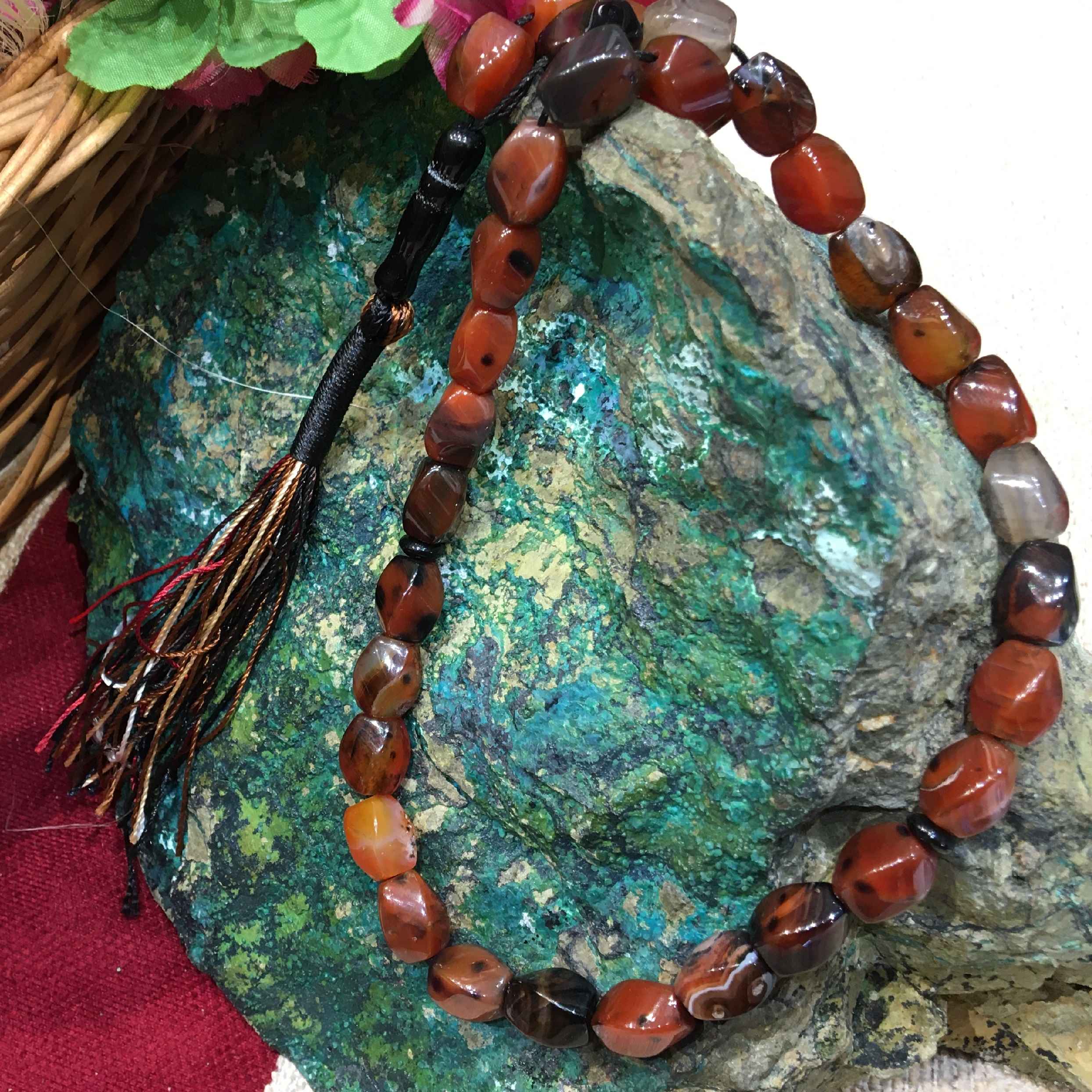 مسبحة إسلامية من العقيق مصنوعة من 33 حبة تسبيح