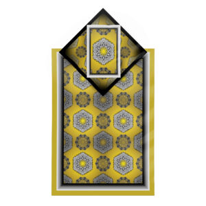 سجادة الصلاة الإسلامية الرقيقة بالمخمل بتصميم إسليمي تقليدي باللون الأصفر