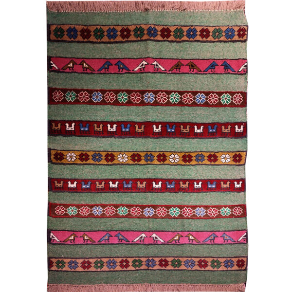 سجاد كليم إيراني من الصوف، منسوج يدوياً بتصاميم حيوانية مخططة