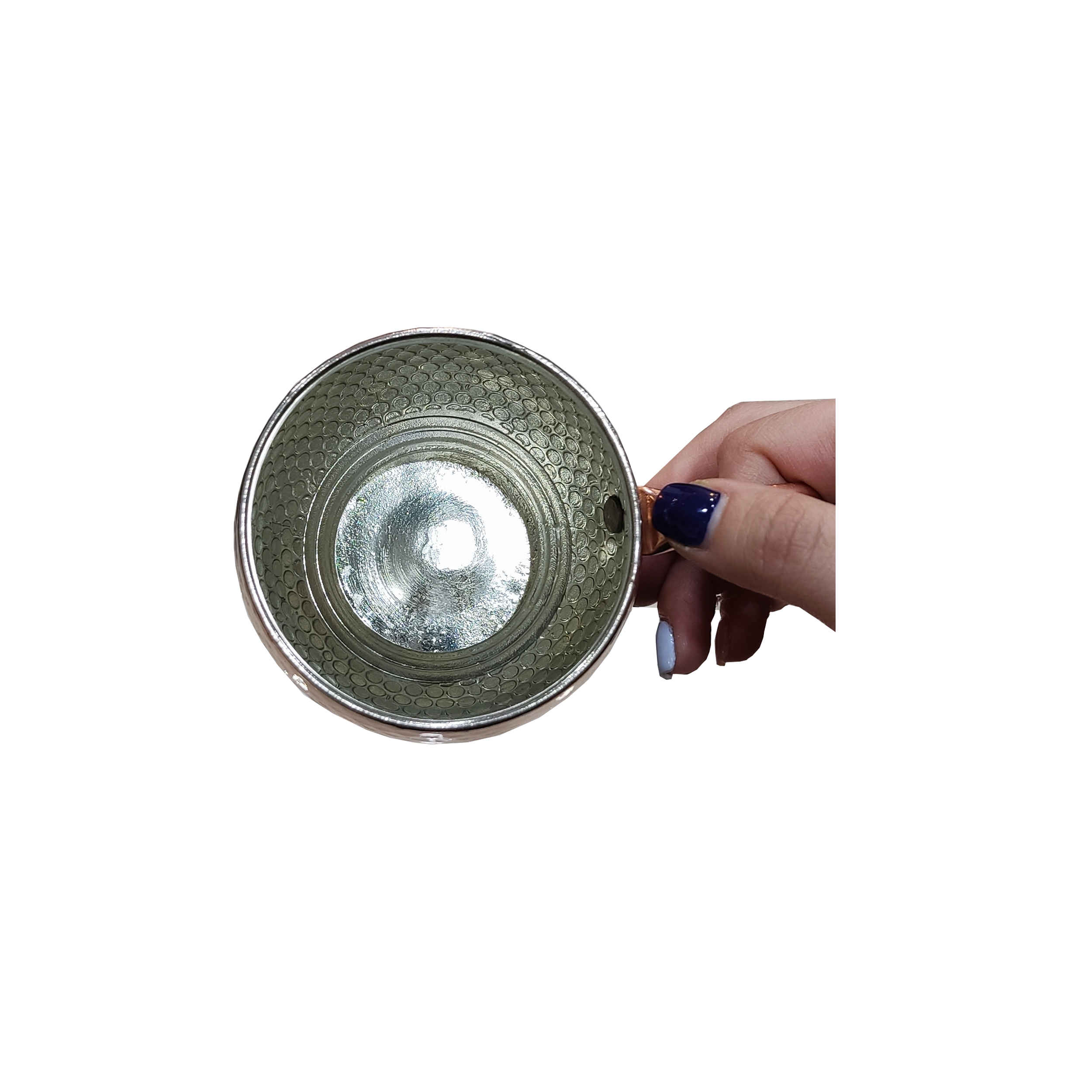 كوب نحاس إيراني مصنوع يدويًا بمقبض للمشروبات الباردة – مطرز بطريقة ليدا