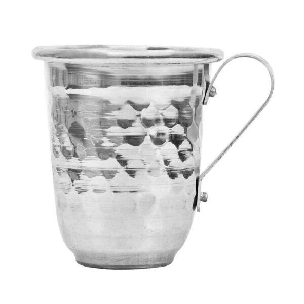 كوب نحاس إيراني مصنوع يدويًا بمقبض للمشروبات الباردة - مطرز بطريقة لون فضي