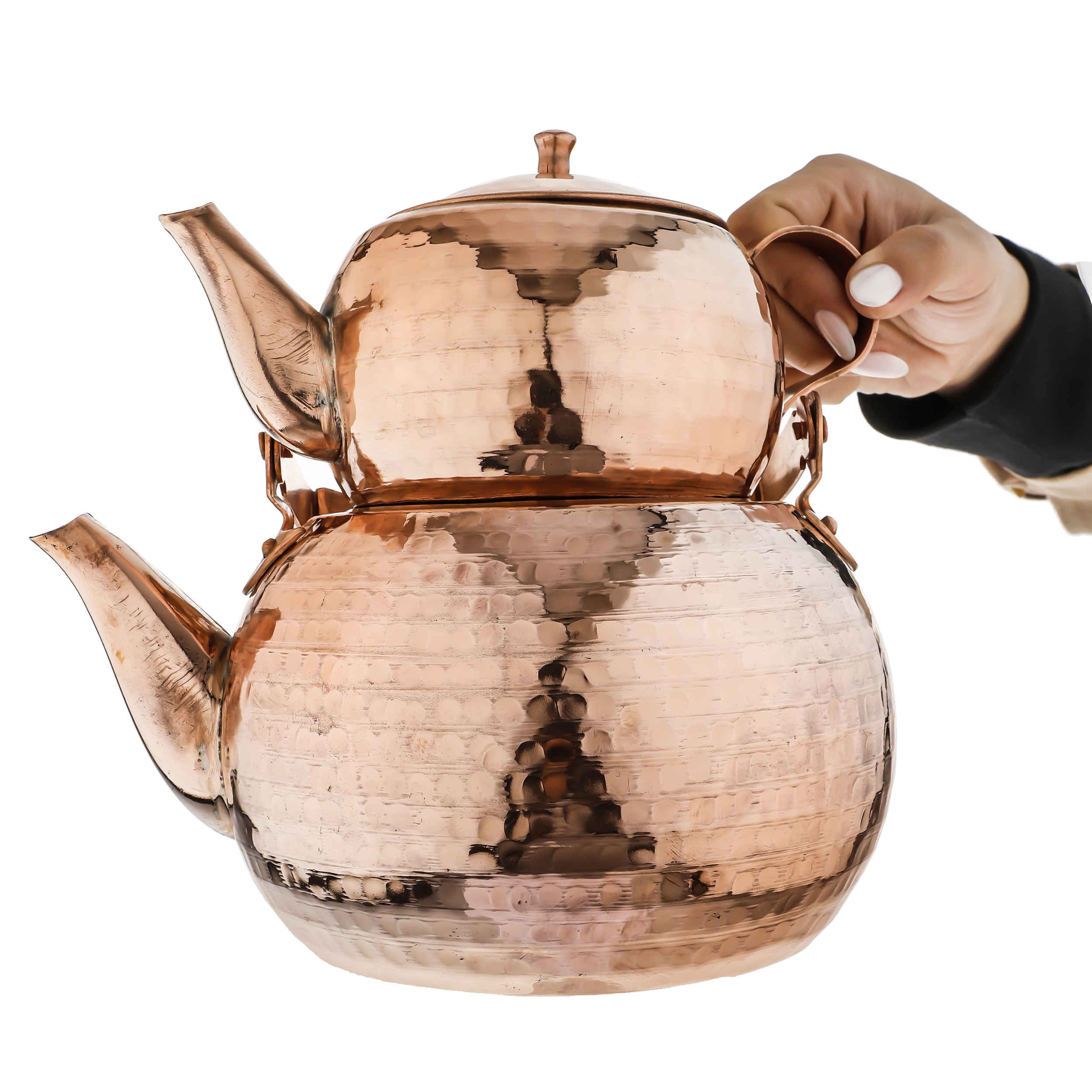 إبريق شاي نحاسي مزدوج مطروق إيراني متين بهداد