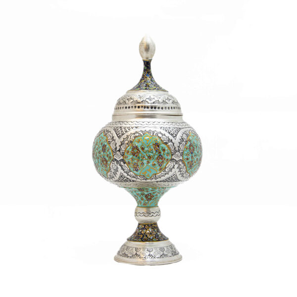 وعاء سكر إيراني نحاسي محفور تصميم تذهيب