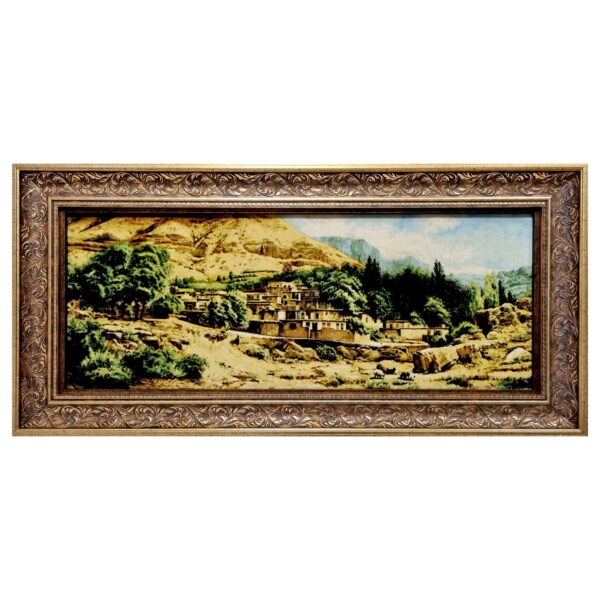 سجادة إيرانية تصويرية محبوكة يدويًا من تبريز تصور القرية