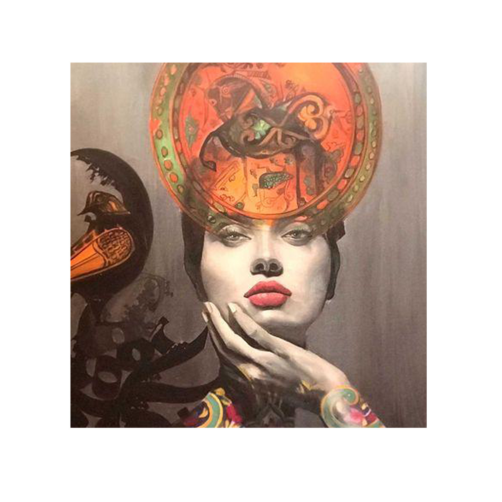 الرسم الزيتي الأصلي الفارسي للبورتريه على قماش – فتاة وخط الخط