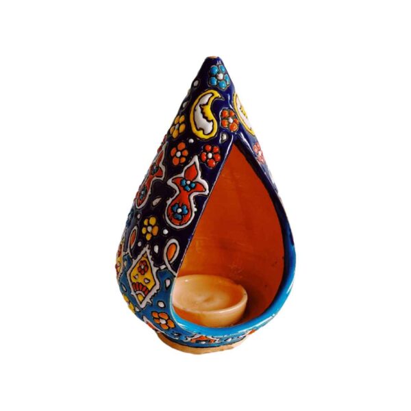 شمعدان فخار ميناكاري مصنوع يدوياً بتصميم فني