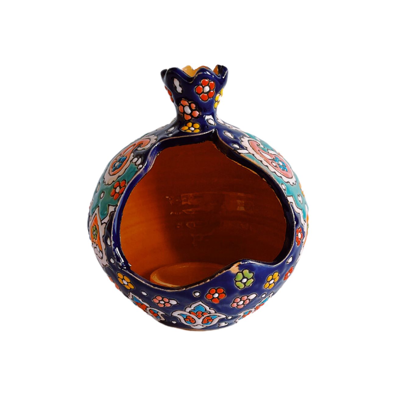 شمعدان فخار ميناكاري مصنوع يدوياً بتصميم الرمان