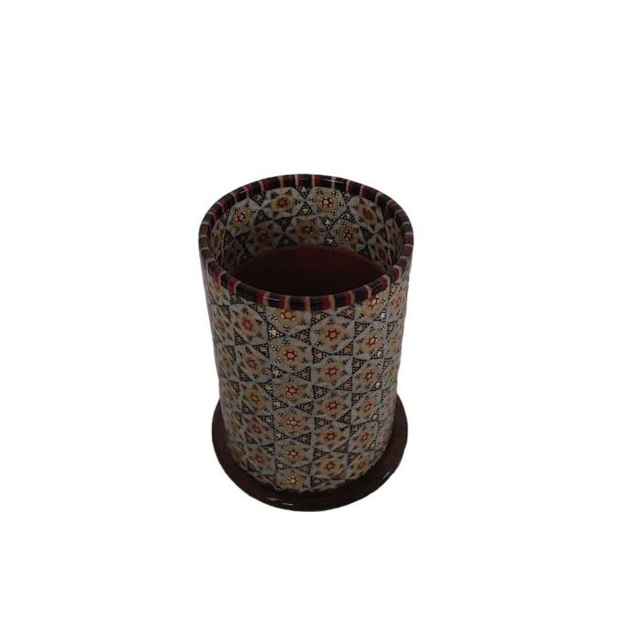 حامل فرش مكياج خشبي إيراني مصنوع يدويًا بفن خاتم كاري