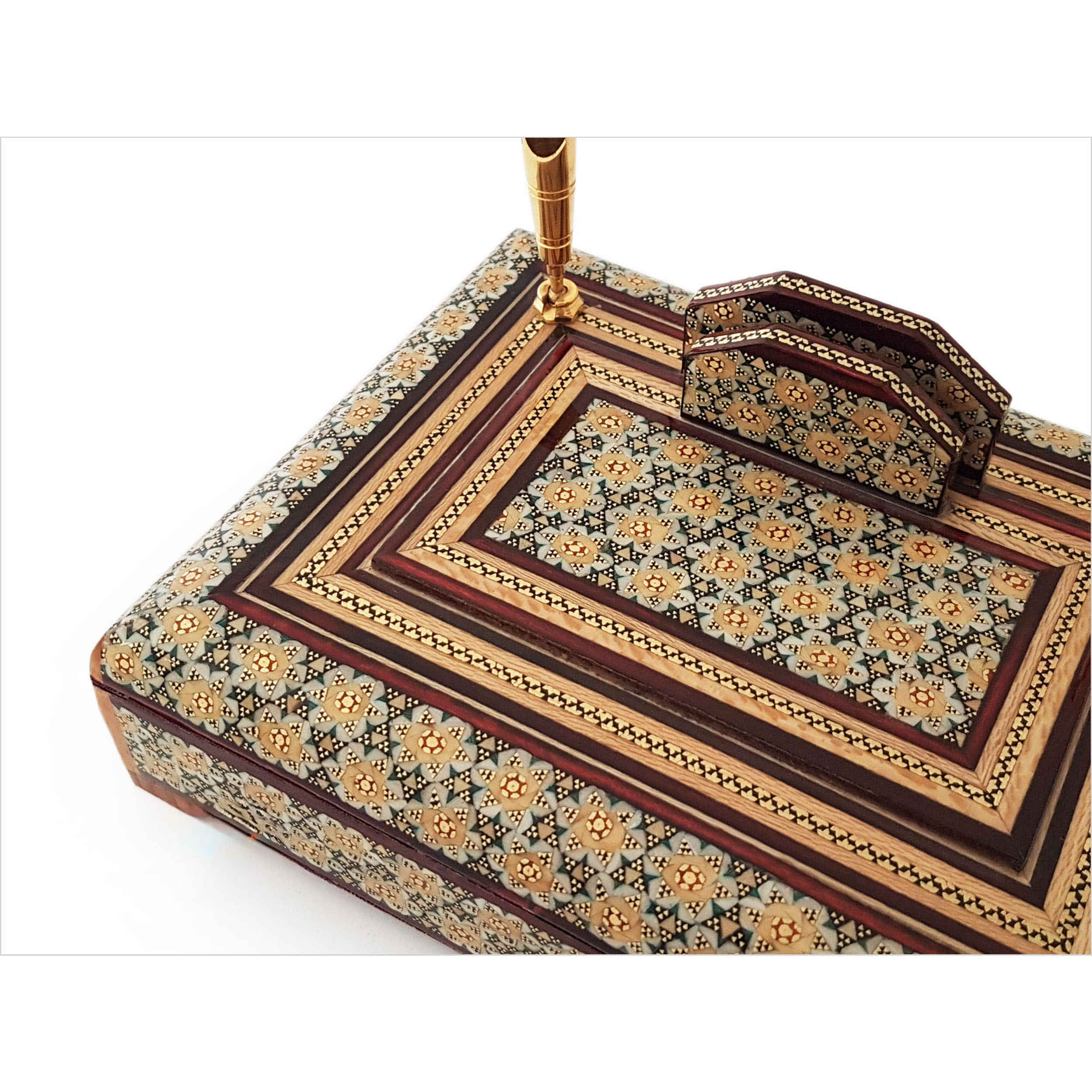 حامل قلم خشبي إيراني مصنوع يدويًا للمكتب – فن خاتمكاري الأنيق