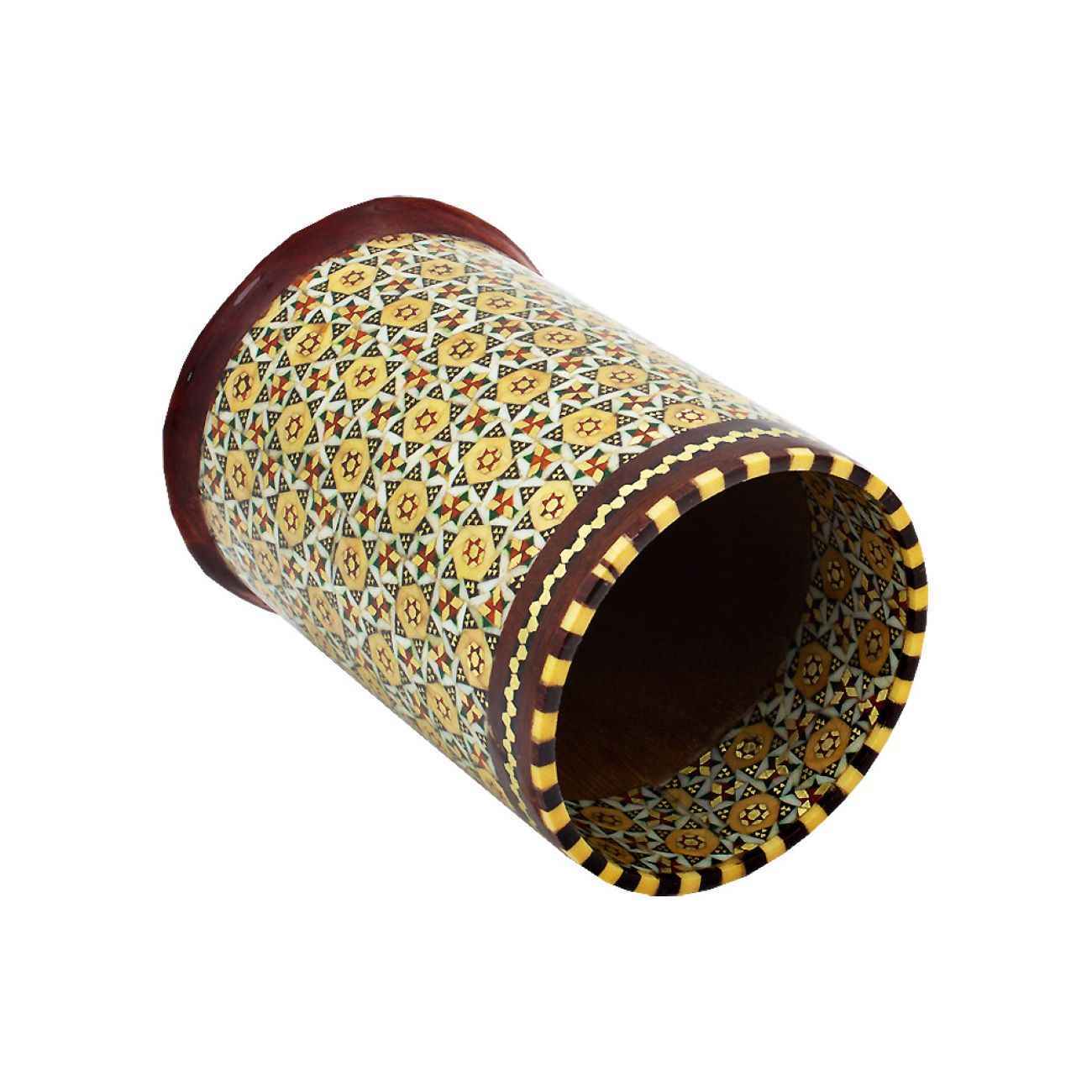 حامل أقلام خشبي إيراني مصنوع يدوياً بزخرفة خاتمكاري للمكتب