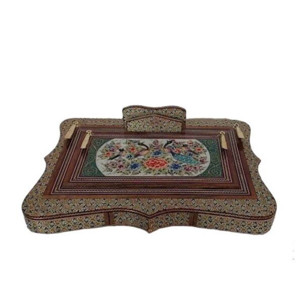 حامل قلم خشبي إيراني مصنوع يدويًا للمكتب - فن خاتمكاري الأنيق، تصميم زهور