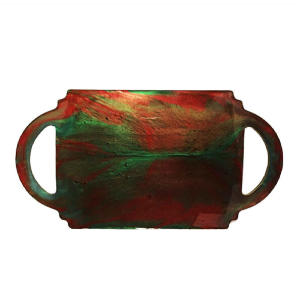 صينية راتنج مرسومة يدويًا بمقابض مجردة