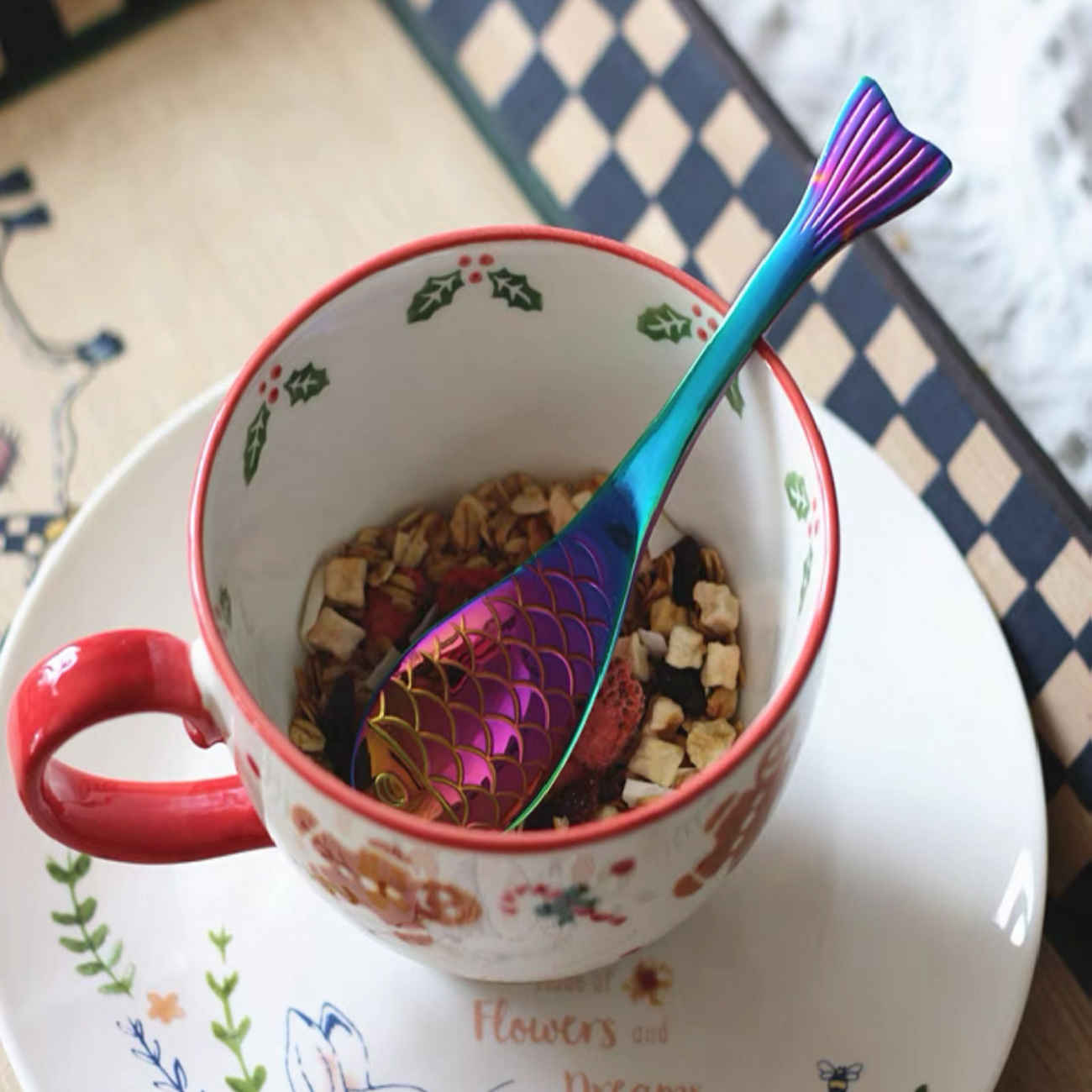 ملعقة تقديم مكسرات فولاذية بتصميم سمكة – مجموعة 3 قطع