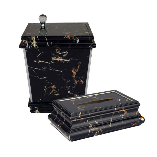 مجموعة سلة مهملات وصندوق مناديل بتصميم ماربل