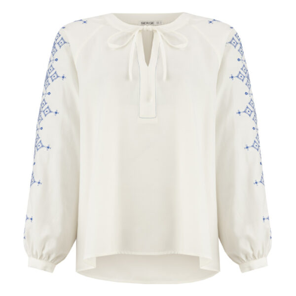 بلوزة طويلة الأكمام للنساء بتصميم هندسي